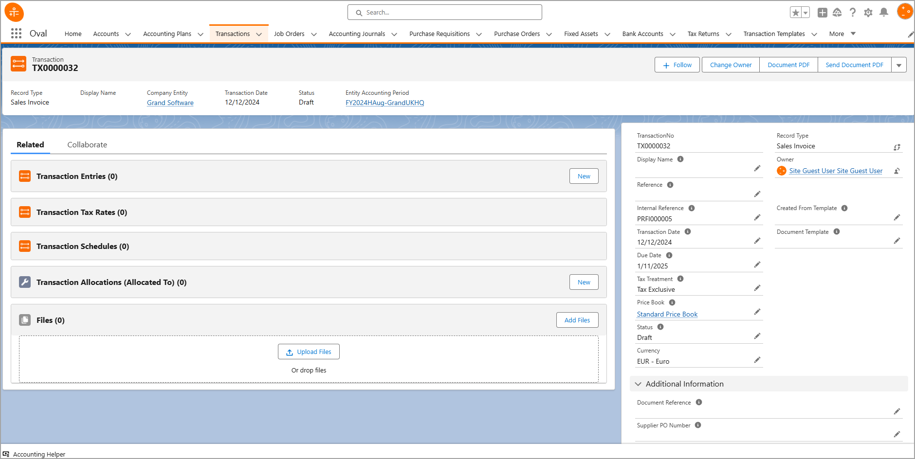 Oval Accounting Transactions